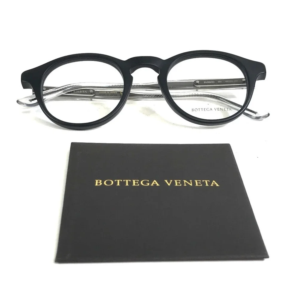 Bottega Veneta Eyeglasses Frames BV0023O 001 Black Gray Round Full Rim 46-23-140